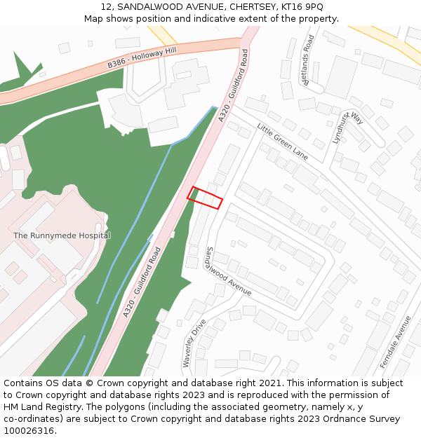 12, SANDALWOOD AVENUE, CHERTSEY, KT16 9PQ: Location map and indicative extent of plot