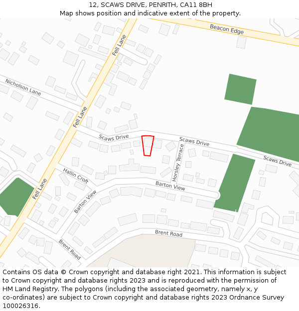 12, SCAWS DRIVE, PENRITH, CA11 8BH: Location map and indicative extent of plot