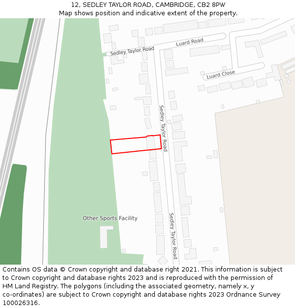 12, SEDLEY TAYLOR ROAD, CAMBRIDGE, CB2 8PW: Location map and indicative extent of plot