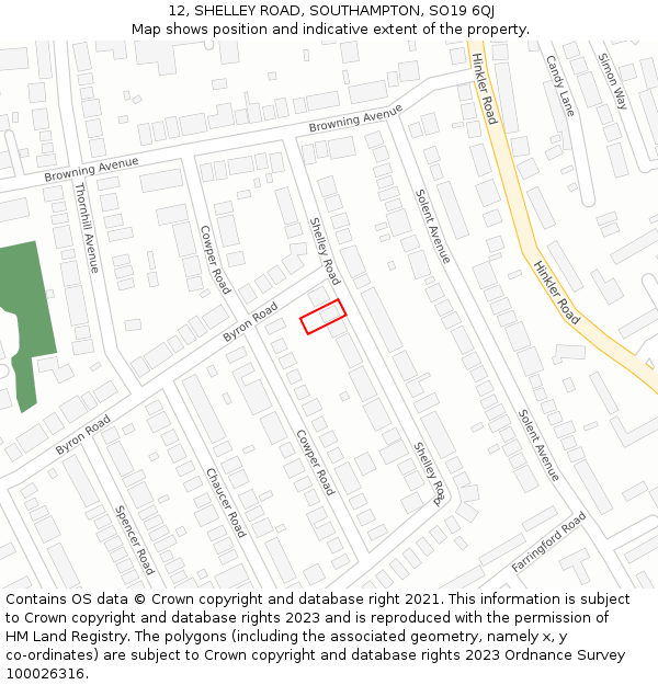 12, SHELLEY ROAD, SOUTHAMPTON, SO19 6QJ: Location map and indicative extent of plot