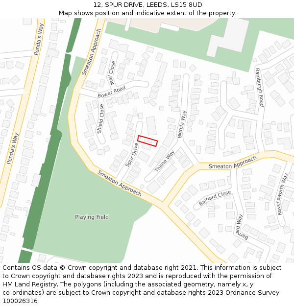 12, SPUR DRIVE, LEEDS, LS15 8UD: Location map and indicative extent of plot