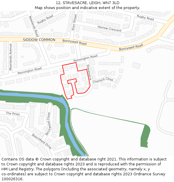 12, STAVESACRE, LEIGH, WN7 3LD: Location map and indicative extent of plot