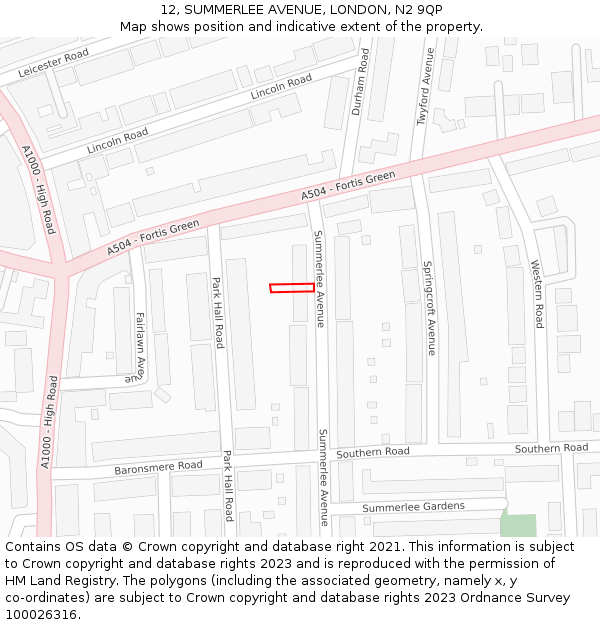 12, SUMMERLEE AVENUE, LONDON, N2 9QP: Location map and indicative extent of plot