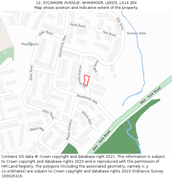12, SYCAMORE AVENUE, WHINMOOR, LEEDS, LS14 2EX: Location map and indicative extent of plot