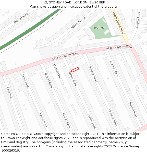 12, SYDNEY ROAD, LONDON, SW20 8EF: Location map and indicative extent of plot