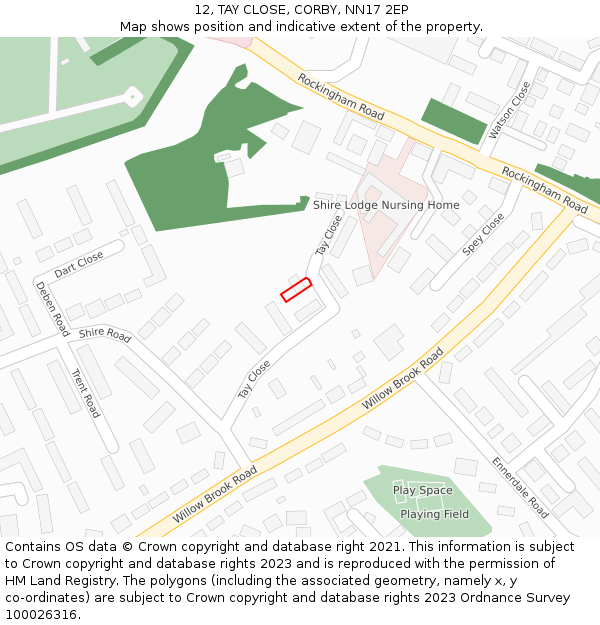 12, TAY CLOSE, CORBY, NN17 2EP: Location map and indicative extent of plot