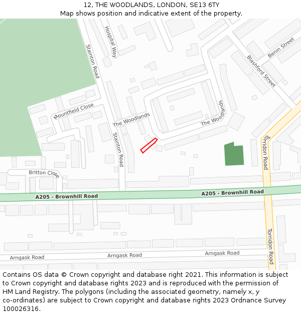 12, THE WOODLANDS, LONDON, SE13 6TY: Location map and indicative extent of plot