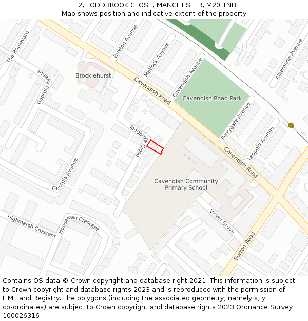 12, TODDBROOK CLOSE, MANCHESTER, M20 1NB: Location map and indicative extent of plot