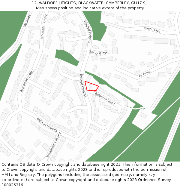 12, WALDORF HEIGHTS, BLACKWATER, CAMBERLEY, GU17 9JH: Location map and indicative extent of plot