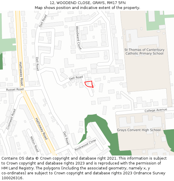 12, WOODEND CLOSE, GRAYS, RM17 5FN: Location map and indicative extent of plot