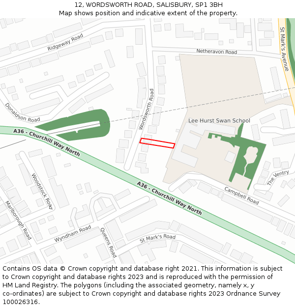 12, WORDSWORTH ROAD, SALISBURY, SP1 3BH: Location map and indicative extent of plot
