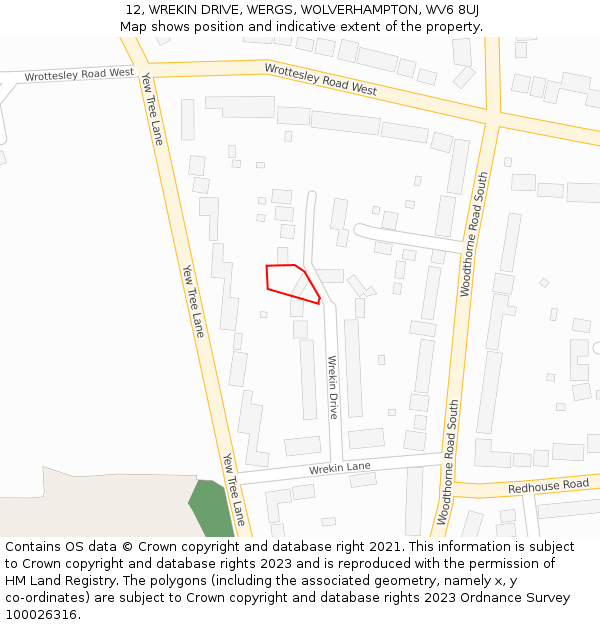 12, WREKIN DRIVE, WERGS, WOLVERHAMPTON, WV6 8UJ: Location map and indicative extent of plot