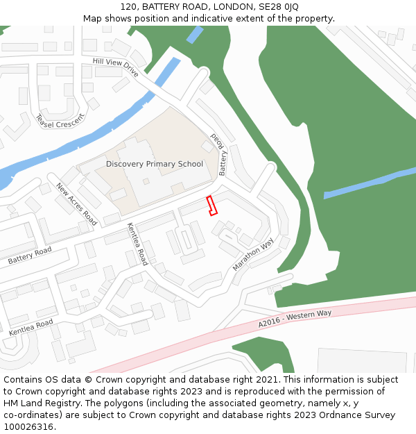 120, BATTERY ROAD, LONDON, SE28 0JQ: Location map and indicative extent of plot