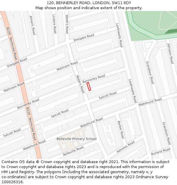 120, BENNERLEY ROAD, LONDON, SW11 6DY: Location map and indicative extent of plot