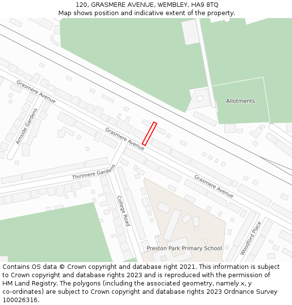 120, GRASMERE AVENUE, WEMBLEY, HA9 8TQ: Location map and indicative extent of plot