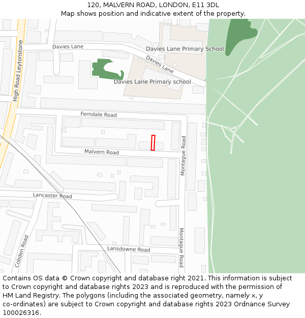 120, MALVERN ROAD, LONDON, E11 3DL: Location map and indicative extent of plot