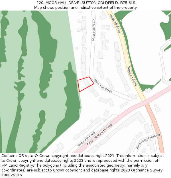 120, MOOR HALL DRIVE, SUTTON COLDFIELD, B75 6LS: Location map and indicative extent of plot