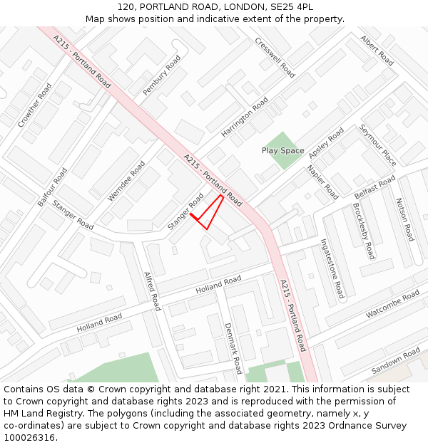 120, PORTLAND ROAD, LONDON, SE25 4PL: Location map and indicative extent of plot