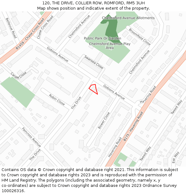 120, THE DRIVE, COLLIER ROW, ROMFORD, RM5 3UH: Location map and indicative extent of plot