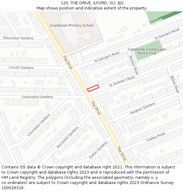 120, THE DRIVE, ILFORD, IG1 3JG: Location map and indicative extent of plot