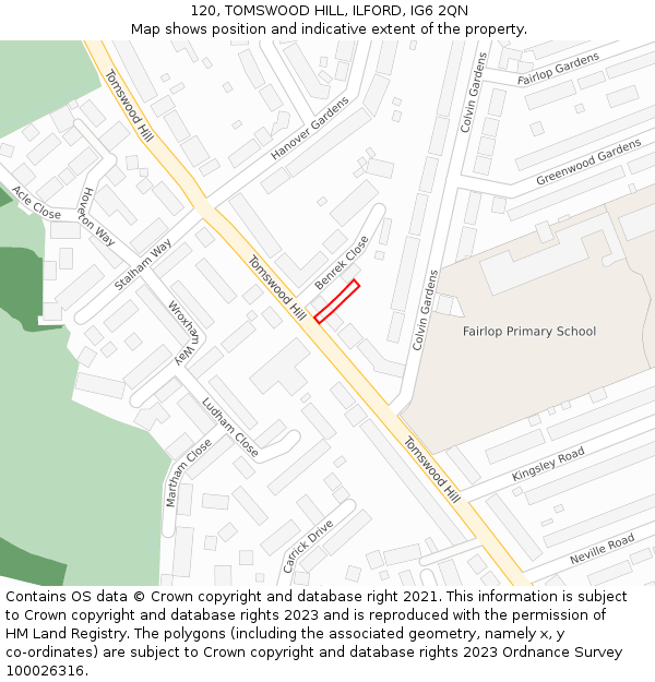 120, TOMSWOOD HILL, ILFORD, IG6 2QN: Location map and indicative extent of plot