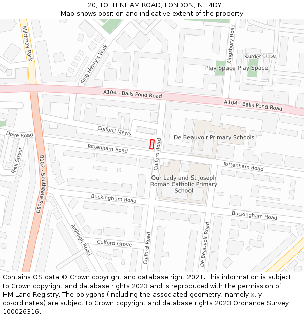 120, TOTTENHAM ROAD, LONDON, N1 4DY: Location map and indicative extent of plot
