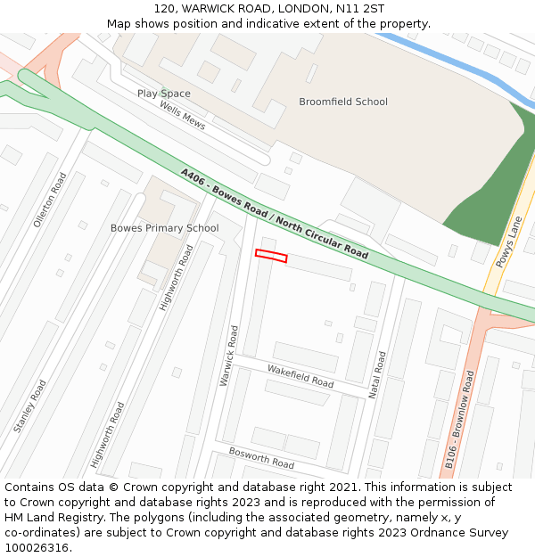 120, WARWICK ROAD, LONDON, N11 2ST: Location map and indicative extent of plot