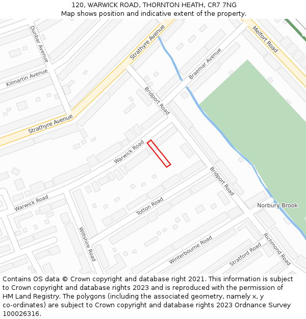 120, WARWICK ROAD, THORNTON HEATH, CR7 7NG: Location map and indicative extent of plot