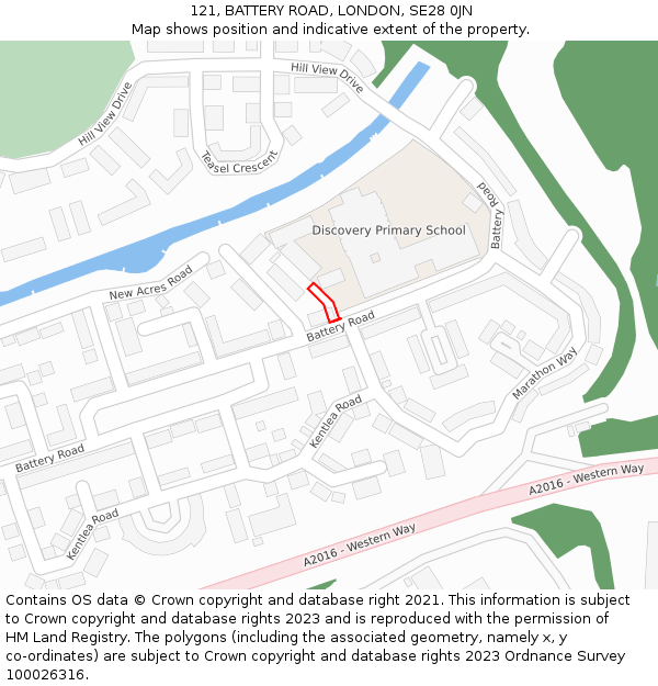 121, BATTERY ROAD, LONDON, SE28 0JN: Location map and indicative extent of plot