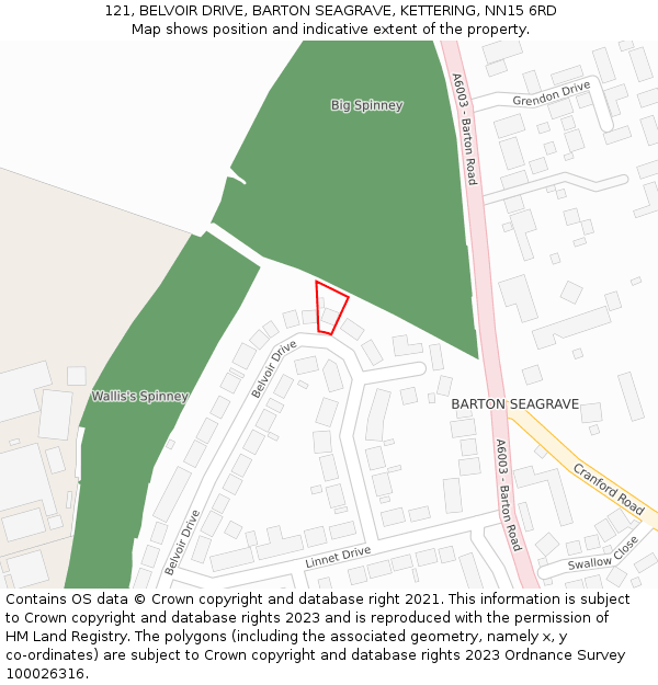 121, BELVOIR DRIVE, BARTON SEAGRAVE, KETTERING, NN15 6RD: Location map and indicative extent of plot