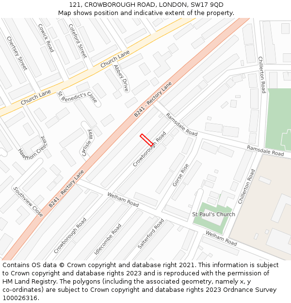 121, CROWBOROUGH ROAD, LONDON, SW17 9QD: Location map and indicative extent of plot