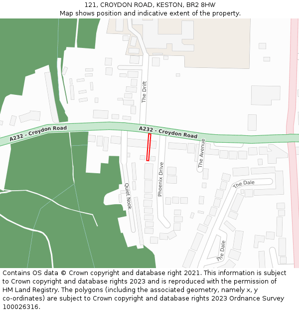121, CROYDON ROAD, KESTON, BR2 8HW: Location map and indicative extent of plot