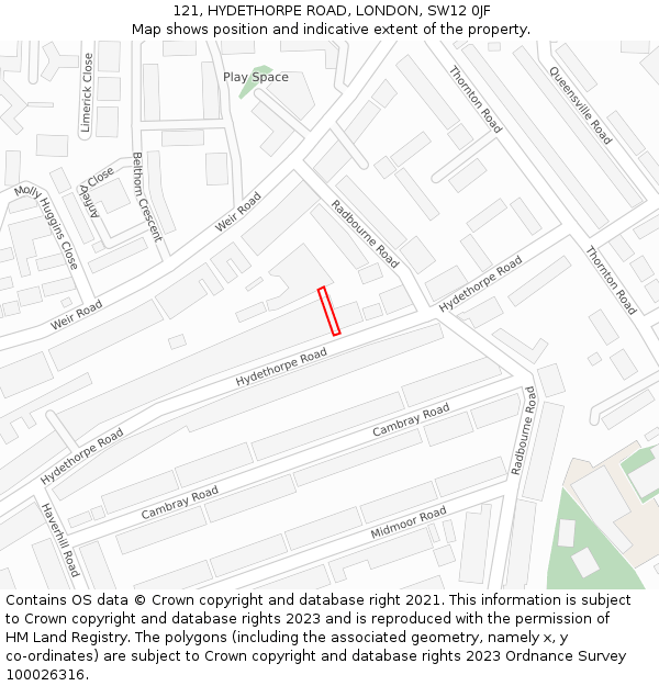 121, HYDETHORPE ROAD, LONDON, SW12 0JF: Location map and indicative extent of plot