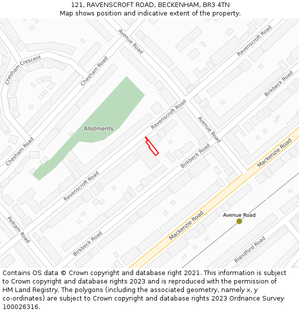 121, RAVENSCROFT ROAD, BECKENHAM, BR3 4TN: Location map and indicative extent of plot
