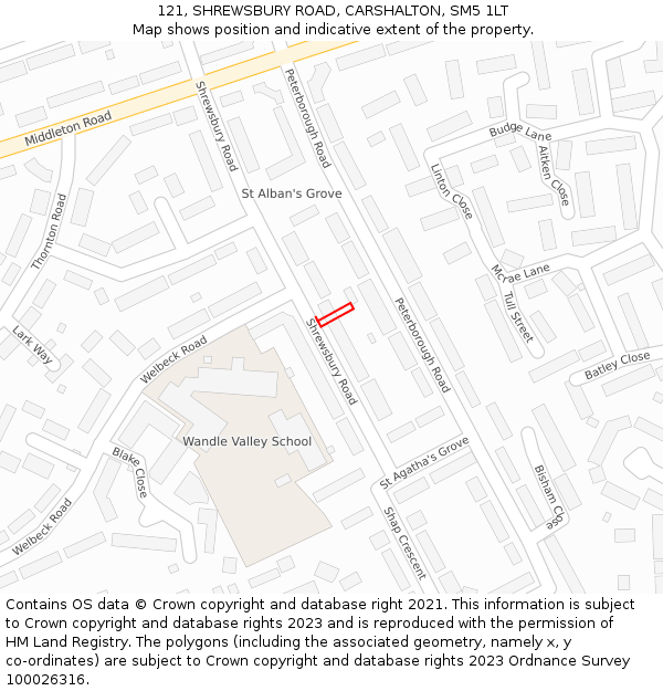 121, SHREWSBURY ROAD, CARSHALTON, SM5 1LT: Location map and indicative extent of plot