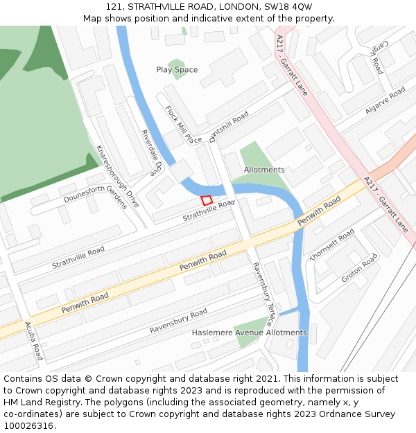 121, STRATHVILLE ROAD, LONDON, SW18 4QW: Location map and indicative extent of plot