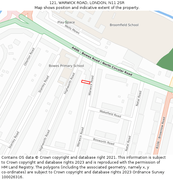121, WARWICK ROAD, LONDON, N11 2SR: Location map and indicative extent of plot