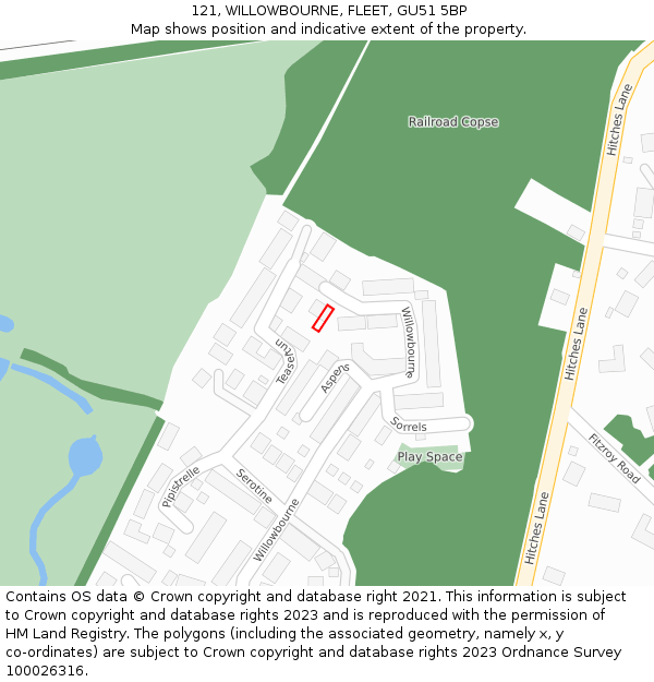121, WILLOWBOURNE, FLEET, GU51 5BP: Location map and indicative extent of plot