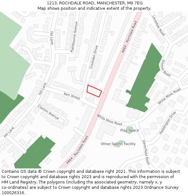 1213, ROCHDALE ROAD, MANCHESTER, M9 7EG: Location map and indicative extent of plot
