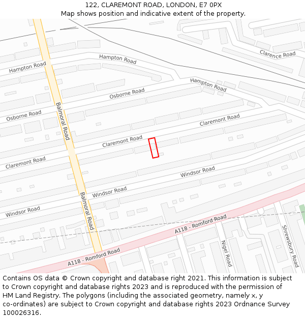 122, CLAREMONT ROAD, LONDON, E7 0PX: Location map and indicative extent of plot