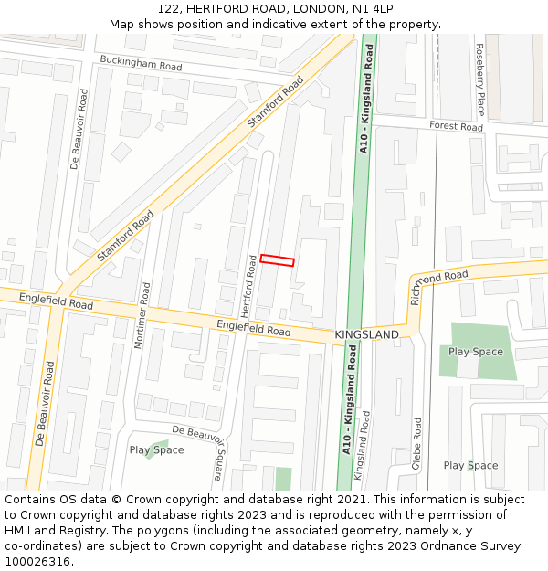 122, HERTFORD ROAD, LONDON, N1 4LP: Location map and indicative extent of plot