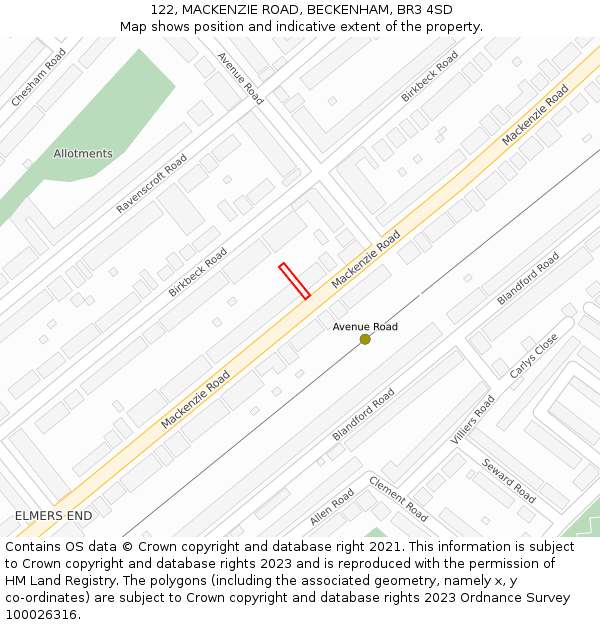 122, MACKENZIE ROAD, BECKENHAM, BR3 4SD: Location map and indicative extent of plot