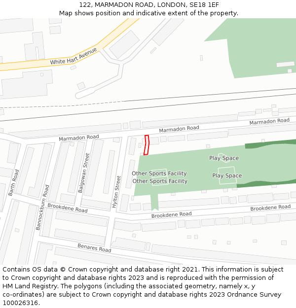 122, MARMADON ROAD, LONDON, SE18 1EF: Location map and indicative extent of plot