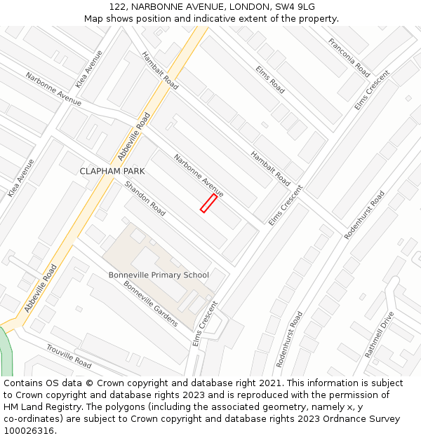 122, NARBONNE AVENUE, LONDON, SW4 9LG: Location map and indicative extent of plot