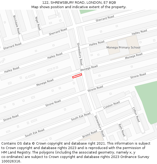 122, SHREWSBURY ROAD, LONDON, E7 8QB: Location map and indicative extent of plot
