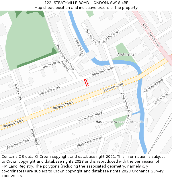 122, STRATHVILLE ROAD, LONDON, SW18 4RE: Location map and indicative extent of plot