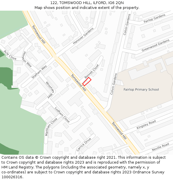 122, TOMSWOOD HILL, ILFORD, IG6 2QN: Location map and indicative extent of plot