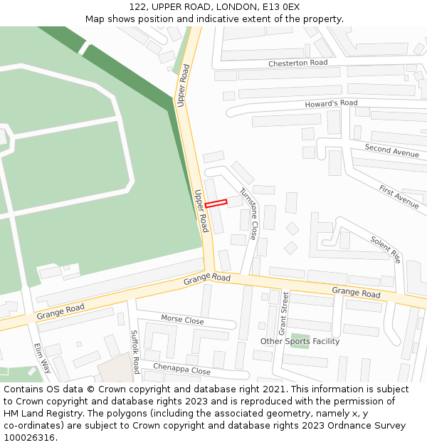 122, UPPER ROAD, LONDON, E13 0EX: Location map and indicative extent of plot