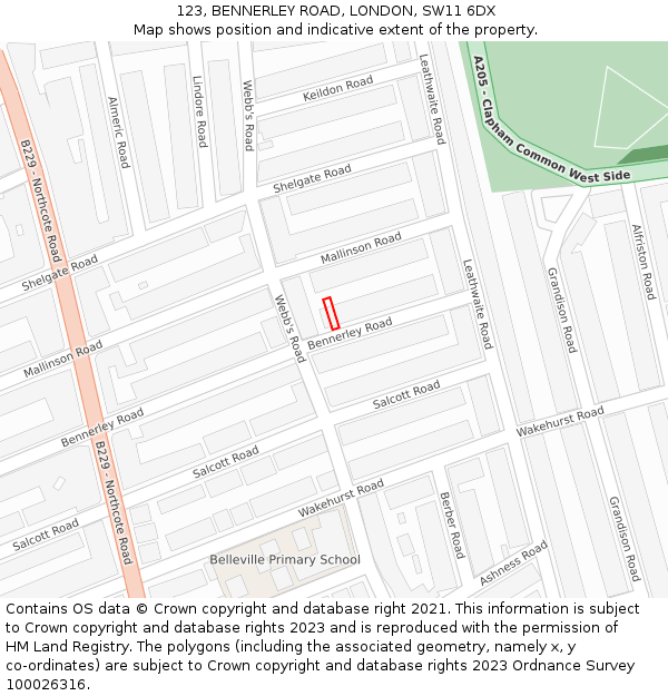 123, BENNERLEY ROAD, LONDON, SW11 6DX: Location map and indicative extent of plot