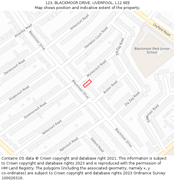 123, BLACKMOOR DRIVE, LIVERPOOL, L12 9EE: Location map and indicative extent of plot